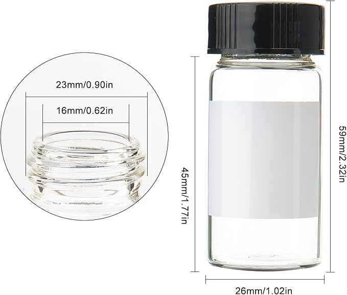 Kesell 40-Pack 20ml (0.68oz, 5.4dram) Clear Glass Vials with Labels - Borosilicate Glass Sample Bottles for Samples - Essential Oil Storage Containers, Leak Proof Refillable Empty Bottles