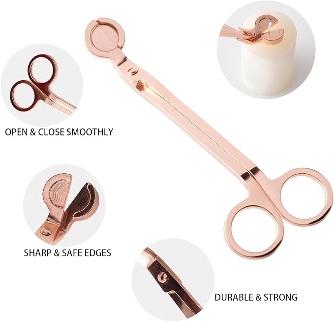 2 Pack 7.08 in Rose Gold Candle Wick Trimmer, Bulk Wick Candle Accessories, Candle Care Wick Clipper Cutter, Scissors for Safe Flame Control and Cleaner Burn