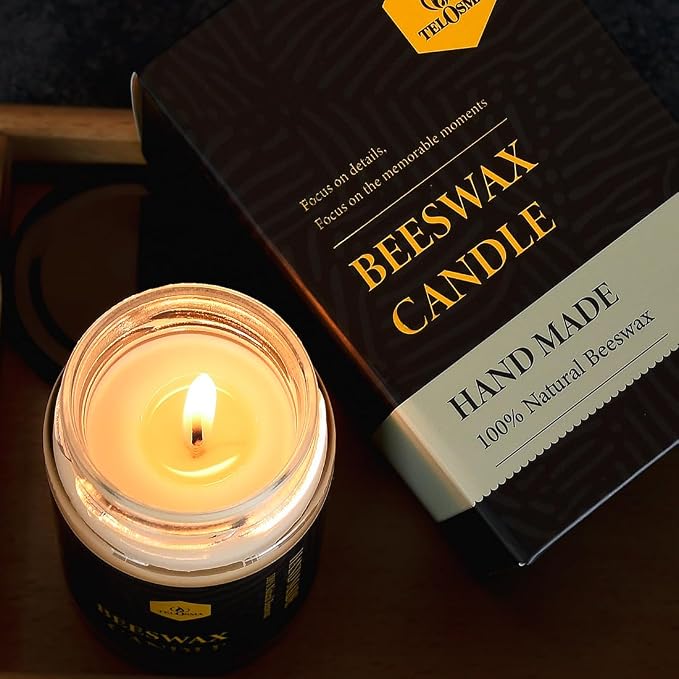 Natural Beeswax Jar Candles ，Organic Emergency Candles in Glass - Smokeless Slow Burnning | 36 Hours Long Burning Time - Off White