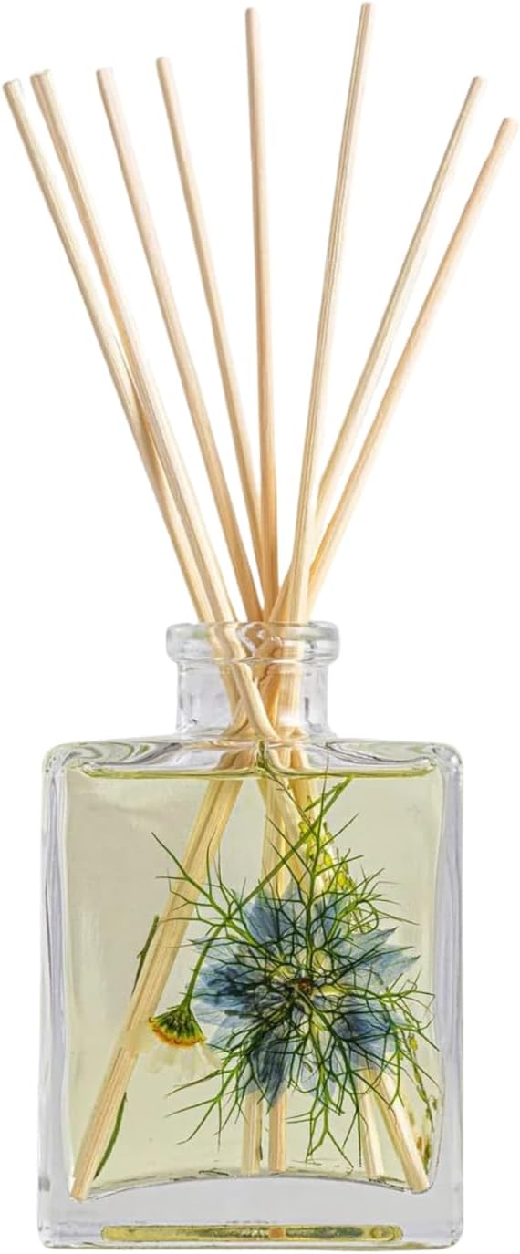Rosy Rings Sea Salt Mist Accent Diffuser, Single Piece, 4 oz Last 4-6 Months Small Glass Reed with Floral Embedded Flowers Coastal Aroma, Bathroom Bedroom Livingroom Spa Decor Luxury Gift
