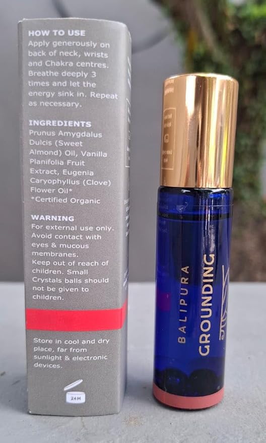 Grounding Vanilla Essential Oil Roll On with Positive Energy Chakra Crystals - Organic Essential Oils Blend, Roll On with Healing Crystals - Natural Essential Oil