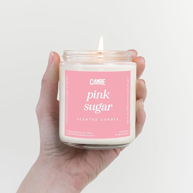 Scented Soy Wax Candle for Home, Luxury Scented Soy Jar Candle, Hand Poured in The USA, Highly Scented & Long Lasting for Home, Mom, Women, Birthday Gift (Pink Sugar)