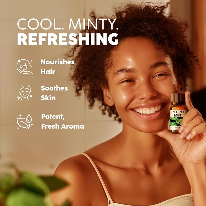 100% Pure Peppermint Oil - 0.34 Fl Oz Peppermint Essential Oil for Hair, Skin, Diffuser, Aromatherapy & DIY Soap Making Scent