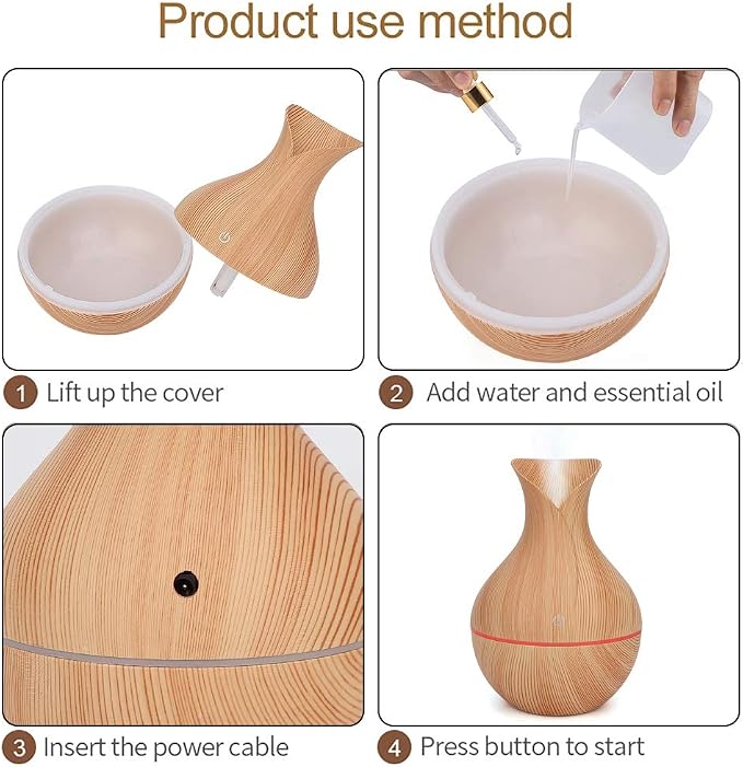 Ultrasonic Humidifier,Portable USB Mute Ultrasonic Diffuser Essential Oil Humidifier with 7 Colors LED Night Light for Home,Bedroom,Living(Light Wood Grain)