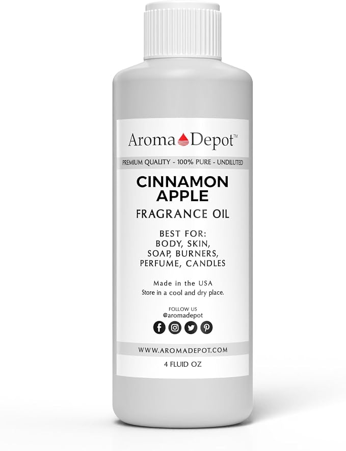 Aroma Depot Cinnamon Apple 4 oz. Fragrance Oil I Perfume I Scented Oil. DIY Projects Such as Candles, Bath Bombs, Body Butters, Creams & Lotions. Few Drops in the Diffuser, Burners, or Warmers. 4 oz.