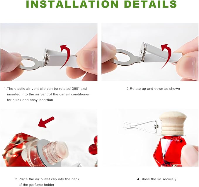 4PCS Car Diffuser Air Freshener Bottle, Refillable Empty Perfume Diffuser Vent Clip with Wooden Cap, Universal Essential Oil Glass Bottle Fragrance Ornament for Most Vehicles