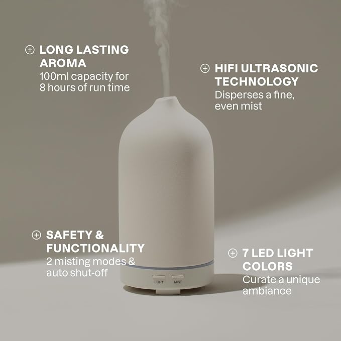 Cliganic Serenity Essential Oils Starter Kit with Diffuser Set for Aromatherapy, Home & Office (White)