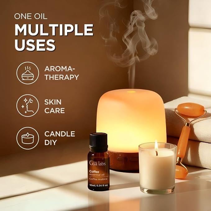 100% Pure Coffee Essential Oil - 0.34 Fl Oz - Coffee Oil for Hair, Skin, Diffuser, Aromatherapy & DIY Candle Making Scent