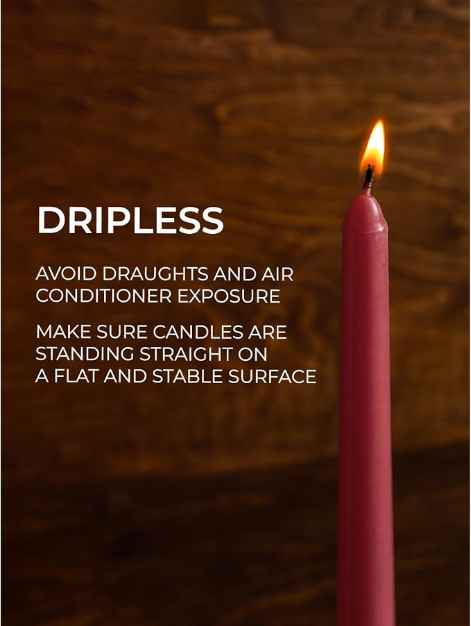 CANDWAX 12 inch Burgundy Taper Candle Pack of 4 - Unscented Smokeless Dripless Candlesticks - Candle Sticks for Party Décor, Christmas Home Decor, Dinner Table Centerpieces - Christmas Taper Candles