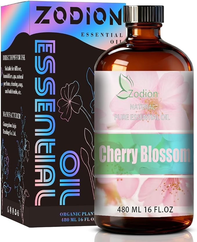 Cherry Blossom Essential Oil - Cherry Blossom Fragrance Oil for Diffuser, Massage, Humidifier, DIY Candle, Soap Making, Home, Bath, Yoga - 16 fl oz (480ml) - ZODION Essential Oils
