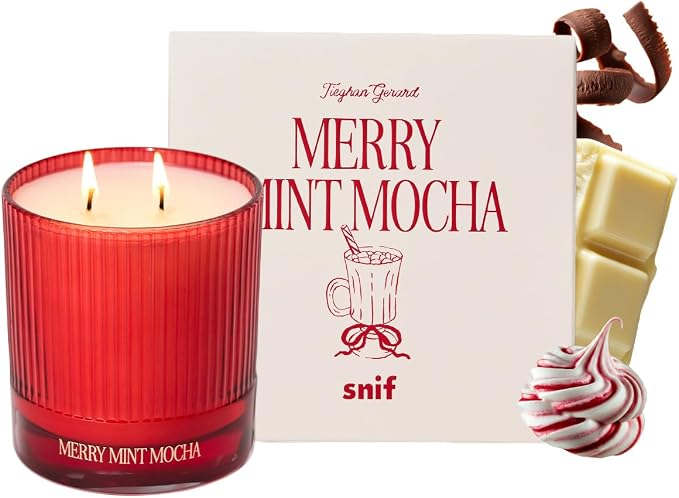 Half Baked Merry Mint Mocha Candle by Snif, Gourmand Holiday Scent, Peppermint, Cocoa & Vanilla, Clean, Non-Toxic, Vegan Soy Wax Blend, 8.5 oz
