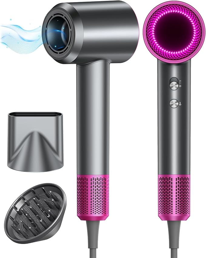 Hair Dryer, 160000RPM with 500M Ionic Negative, Blow Dryer with Diffuser, Fast Drying Hairdryer for Women and Men, Thermo-Control Lightweight Quiet for Curly Hair, Home Travel Salon