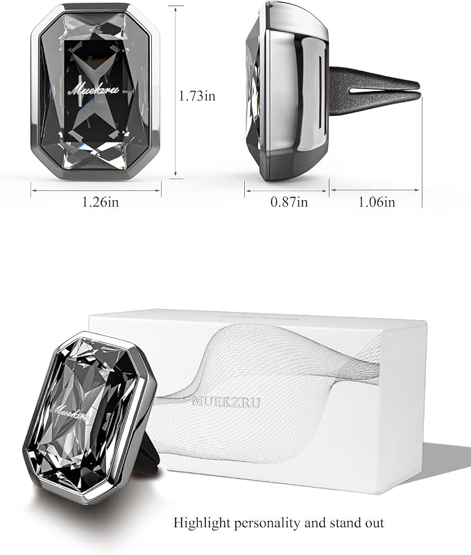muekzru Car Air Freshener Diffuser,Essential Oil Diffusers Vent Clip,Advanced Crystal Automotive Parts，Contains 2 odorless container pieces,Metal and Crystal Design，First choice for gifts