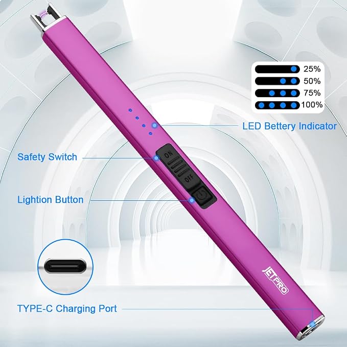 Electric Arc Windproof Lighter Flameless USB Rechargeable Lighter with Safety Lock for Candle BBQ Camping (Purple)