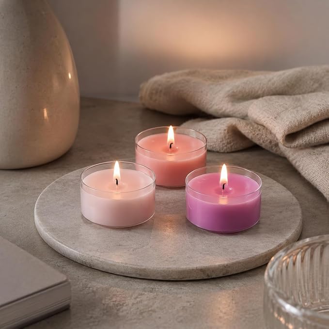 Floral Scented Tealight Candles, Lavender Rose Gardenia Scent Tea Lights Candles Clear Cup, 24 Pack Colored Tealights Candle, 6 Hour Burn Time Tea Candles for Party, Decor, Spa, Shabbat