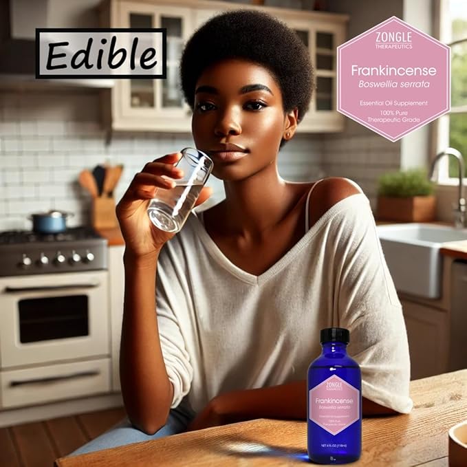 Frankincense Essential Oil, Food Grade, for Face, Dark Circles – 100% Pure, Frankincense, Resin, Oil, Boswellia Serrata, Edible, by Zongle Therapeutics, 4 OZ