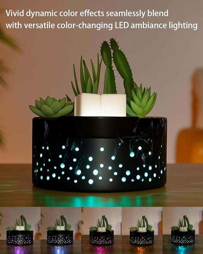 Ceramic Wax Melt Candle Warmer 4-in-1, Flameless PTC Heating with 7-Color LED Night Light, Electric Essential Oil Diffuser, Zen Design Marble Succulent Pot, for Yoga Room Home Office Decor