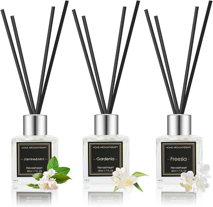 Reed Diffuser Set, Gardenia/Freesia/Jasmine & Mint Reed Diffuser Gifts for Women,1.7OZ x 3Packs Reed Diffuser with Sticks, Home Fragrance Reed Diffuser for Home Shelf Decor