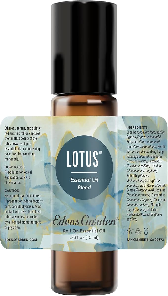 Edens Garden Lotus Essential Oil Roll-On – Pre-Diluted Floral Blend, 100% Pure Aromatherapy & Natural Perfume for Meditation & Yoga, Skin Safe, 10 ml (.33 fl oz)