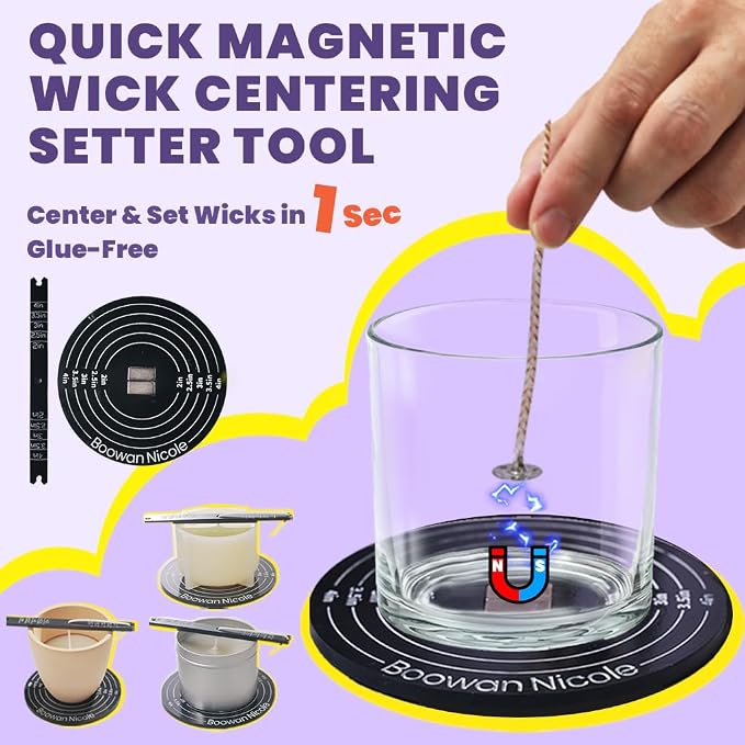 BOOWAN NICOLE Universal Wick Centering Setter Tool for Candle Making - Center & Set Wicks in 1 Second, Wick Holder for Most Candle Jar & Refill Sizes (A0352), Black