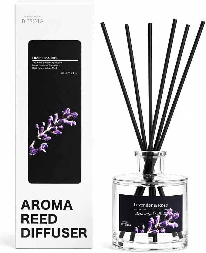 Reed Diffuser Set, Lavender & Rose 3.52 oz (100ml) Scented Diffuser with Sticks Home Fragrance Reed Diffuser for Bathroom Shelf Decor, Ideal Gift for Woman