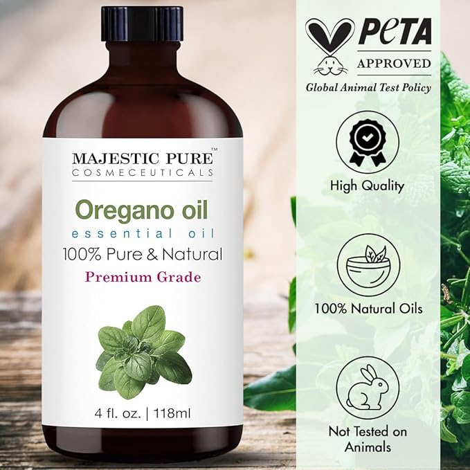 Majestic Pure Essential Oil with Glass Dropper - 100% Pure and Natural - Essential Oils for Diffuser, Aromatherapy, Soap and Candle Making, Oregano Essential Oil, Oregano Oil, 4 Fl Oz