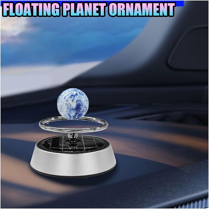 Solar Car Air Diffuser, Alloy Planet Rotating Aromatherapy Diffuser, Funny Car Dashboard Ornament, Vehicle Interior Decoration Accessories for Men, Women (Silver)