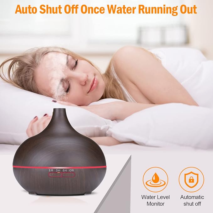 Diffusers for Essential Oils Large Room 550ml Aroma Diffuser for Home, Ultra Quiet Aromatherapy Essential Oil Diffuser, Ultrasonic Cool Mist Humidifier with 7 Light Colors, Timer Setting