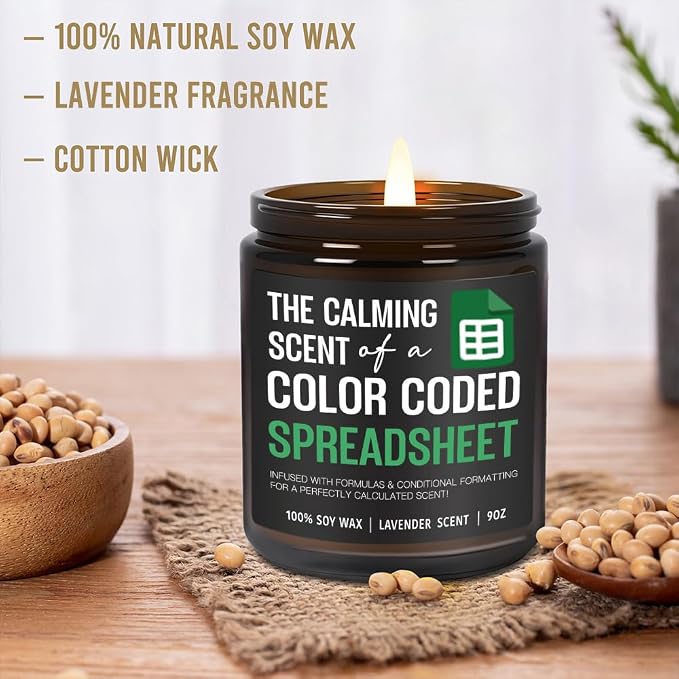 Funny Spreadsheet Candle Gifts for Coworker The Calming Scent of a Color Coded Spreadsheet, Accountant Candle Gifts for Women Men, Funny Accountant Gift for Christmas Birthday, Lavender Candles 9OZ