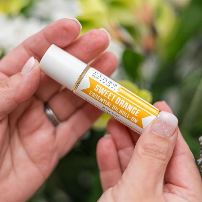 Rinse Bath & Body Sweet Orange Essential Oil Roll-On – Uplifting Citrus Aromatherapy for Bright, Energizing Support | Squalane Oil Blend | Natural | Non-GMO | Travel Size | .35 oz