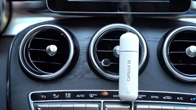 Car Perfume Starter Pack, Car Air Freshener, Ultrasonic Aroma Diffuser, 6 Fragrances (White Crystal, Red Diamond, East Gold, Ocean Blue, Sweet Cherry, Light Pink) (White)