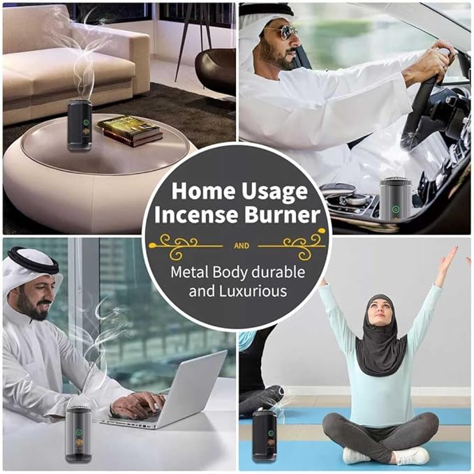 Bakhoor BoSidin Stylish Portable Incense Burner | USB Rechargeable Oud burner for Home Office and Car (X022-Black)
