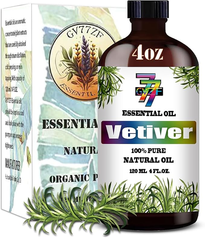 Vetiver Essential Oil, Vetiver Oils, for Diffuser, Meditation, Humidifier, DIY Candles, Soap, Yoga, Massage, Gift, Essential Oil, GV77ZF Vetiver Fragrance Oil - 4 fl oz (120 ml)