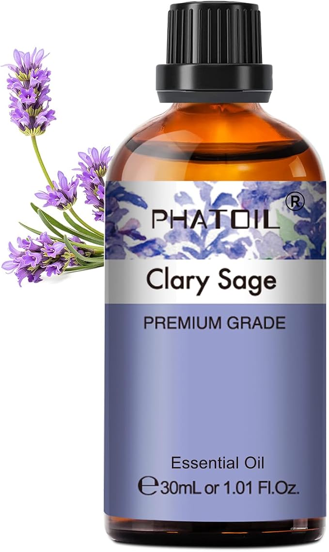 Clary Sage Essential Oil, 1.01Fl.Oz (30ML) PHATOIL Pure Essential Oil Singles for Aromatherapy Diffusers, Humidifiers, Great for DIY Candle and Soap Making, Gift for Friend