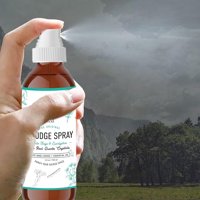 SOUL STICKS White Sage & Eucalyptus Smudge Spray – 3.5oz Smokeless Energy Mist with Quartz Crystals – Essential Oil Spray for Focus, Clarity, Aura Cleansing, Meditation, and Home Refreshing