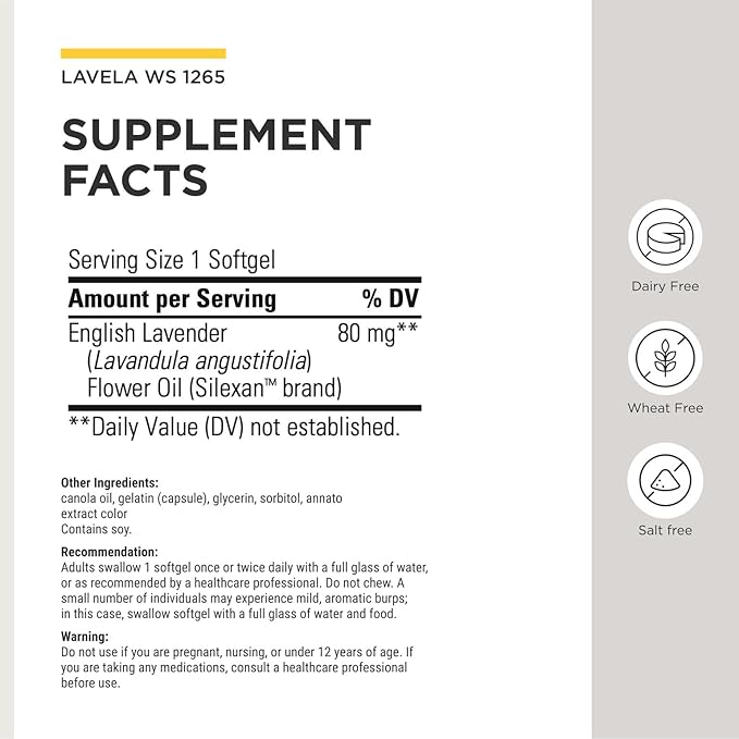 Integrative Therapeutics Lavela WS 1265 - Silexan Supplement for Sleep & Stress Support* - Lavender Essential Oil - 120 Softgels (120 Servings)