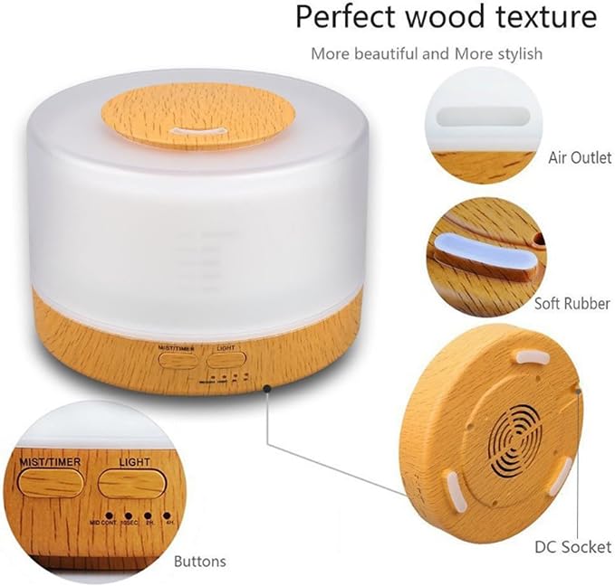 Generic Diffusers 500ml Essential Oil Diffuser with Adjustable Mist Mode, 2024 New Auto Off Aroma Diffuser 7-Colors lignts for Bedroom, Office, Khaki
