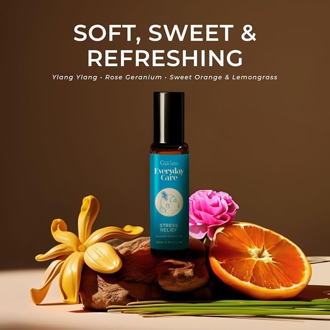 Stress Relief Essential Oils for Diffuser & Stress Relief Essential Oil Roll On Set - Essential Oils Set - 2x0.34 fl oz - Gya Labs