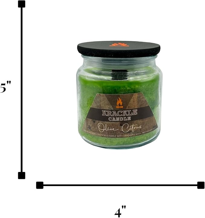 Krackle Candle | Olive Citrus | 16 oz Scented Candle with Natural Crackling Wooden Wick | Poured in the USA | Olive Blossom, Lemon Leaf & Cedar Fragrance