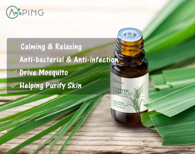 Vetiver Essential Oil - 100% Pure Organic Natural Plant (Vetiveria zizanoides) Vetiver Oil for Diffuser, Aroma, Massage, Perfume, 0.33oz