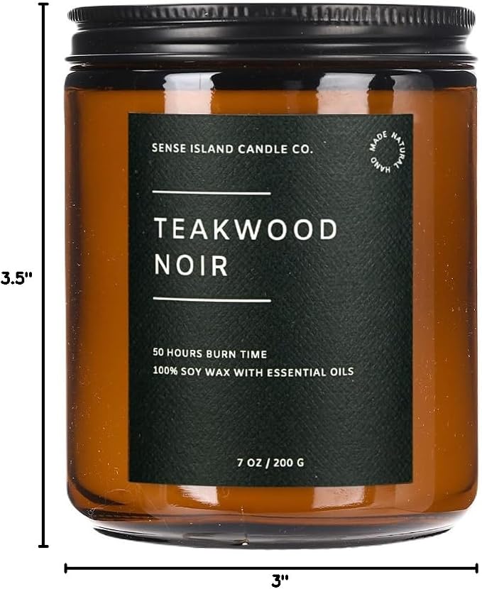 Teakwood Noir Mahogany Crackling Wood Wick Candle for Men – Strong Masculine Scent, 100% Soy, 50-Hour Burn – Luxury Scented Candle with Crackling Wooden Wick for Home, Office, Gifts