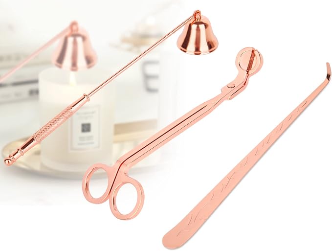 3PCS Stainless Steel Candle Snuffer Extinguisher Candle Wick Trimmer Accessory Set - Rose Gold