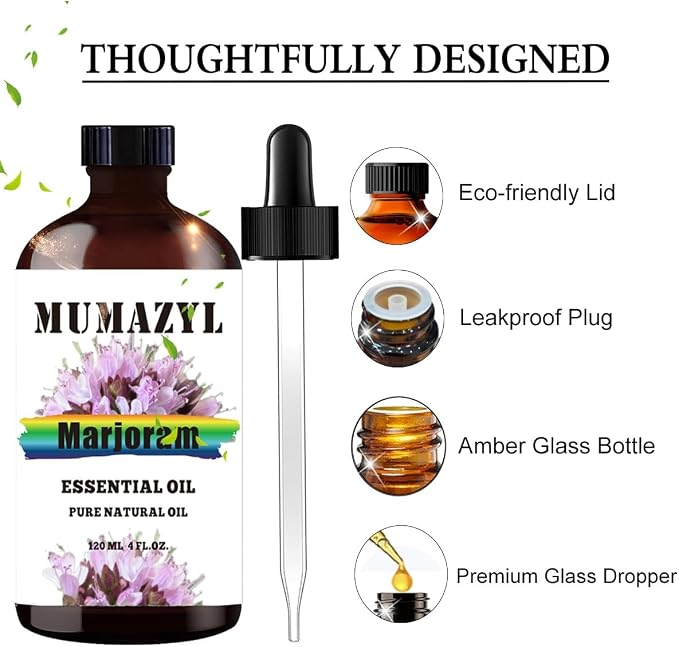 Marjoram Essential Oil, Marjoram Oil 4 Fl Oz 120ML for Diffuser Humidifier Yoga Cleaning DIY Candle Soap Making MUMAZYL Essential Oils