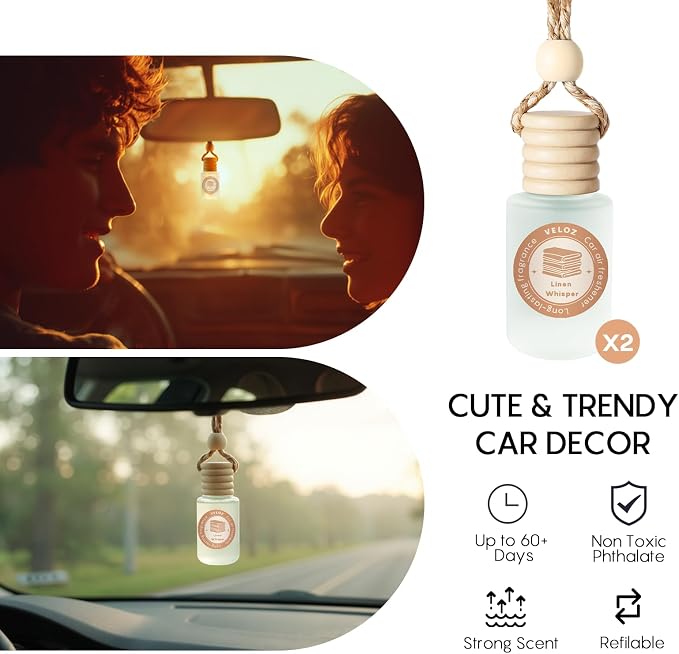 Car Air Freshener-Linen Whisper Scent Car Fresheners Long Lasting Essential Oil Car Diffuser- Cute Car Accessories for Women Interior without Methyl Carbitol&Hexylene Glycol