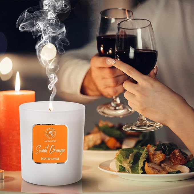 Sweet Orange Essential Oil Aromatherapy Soywax Candle - Up to 45 Hours Burn Time - Glass Candle Gift - Luxury and Sensual Soy Wax Candle