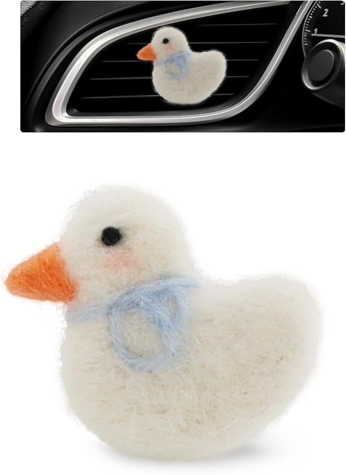 ORIESSE Duck Car Accessories,Wool Felt Car Air Freshener Vent Clips,Refillable Essential Oil Aroma Diffuser,White Duck Decor for Women Teens