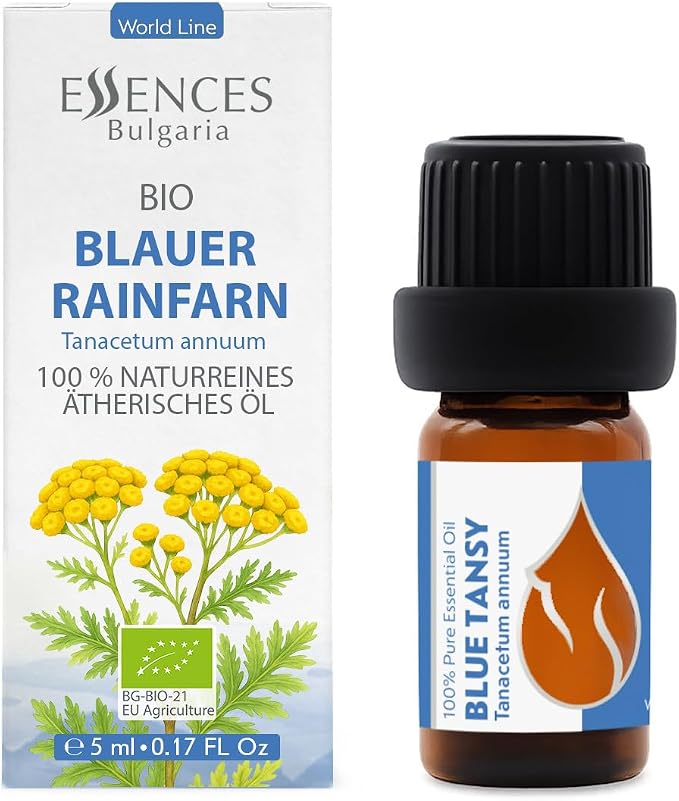 Essences Bulgaria Organic Blue Tansy Essential Oil 0.17 Fl Oz | 5ml | Tanacetum annuum | 100% Pure | Natural | Undiluted | Therapeutic Grade | Aromatherapy | Cosmetics | Cruelty Free | Non-GMO | Vegan