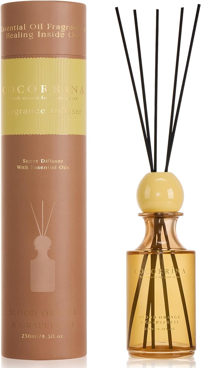 COCORRÍNA Blood Orange & Grapefruit Reed Diffuser 8.5 oz, Home Fragrance Oil Diffuser with 6 Reed Sticks, Long-Lasting Scent for Bathroom, Bedroom & Home Décor