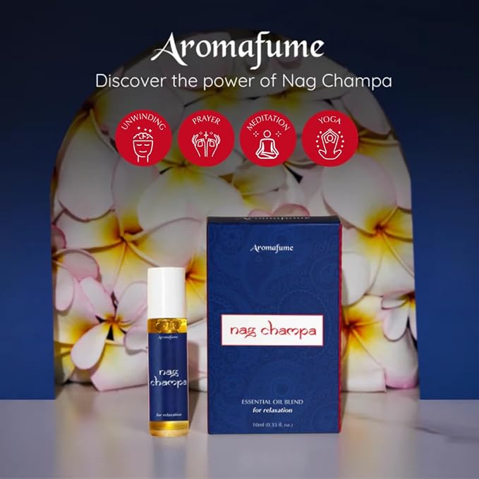 Nag Champa Essential Oil Roll-On Blend by Aromafume | 10ml | Made with Sandalwood, Jasmine, Ylang Ylang & Champa Flower extracts | Ideal for Meditation & Rituals