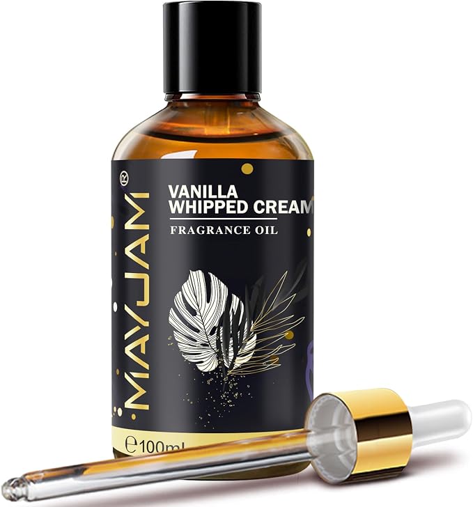 Vanilla Whipped Cream Fragrance Oil Essential Oil, MAYJAM 3.38FL.OZ Vanilla Whipped Cream Oil for Diffusers for Home, Long Lasting Scented Oils for Soap Candle Making - 100ML